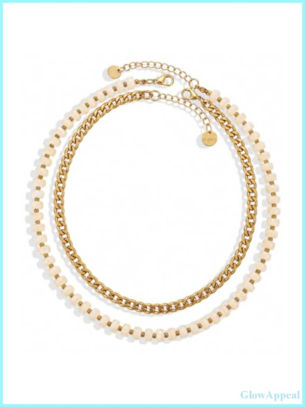 Layered Chunky Beaded Choker Necklace Stainless Steel Gold-Tone Cuban Chain